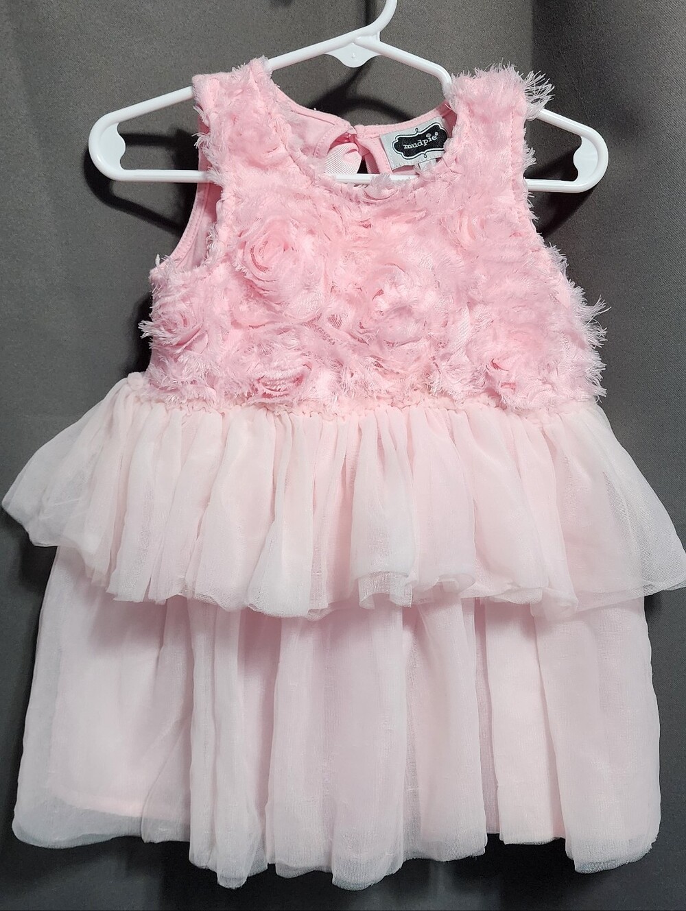 Mud Pie Pink Rosette Tulle Tiered Dress -Minor Pulls